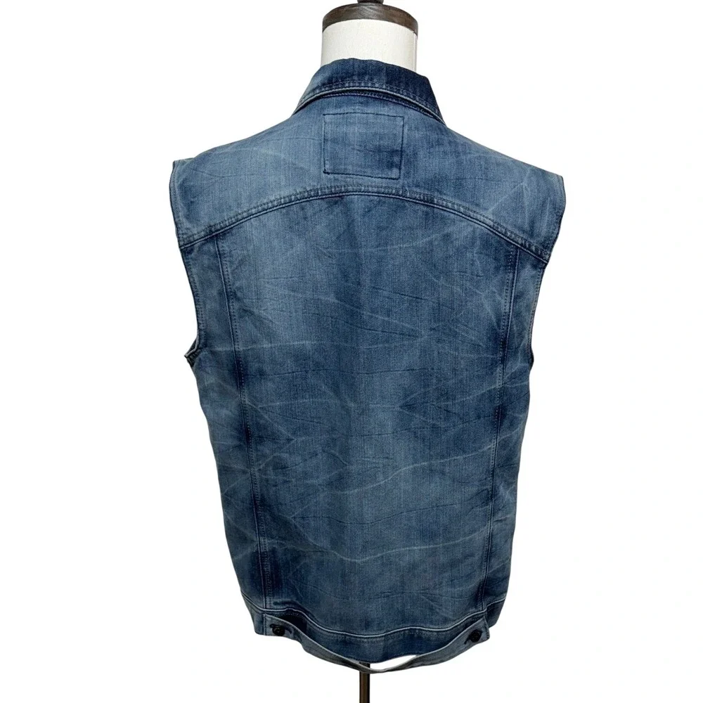 Ring of Fire Vest Men XXL Blue Denim Los Angeles Sleeveless Motorcycle Biker Y2K
